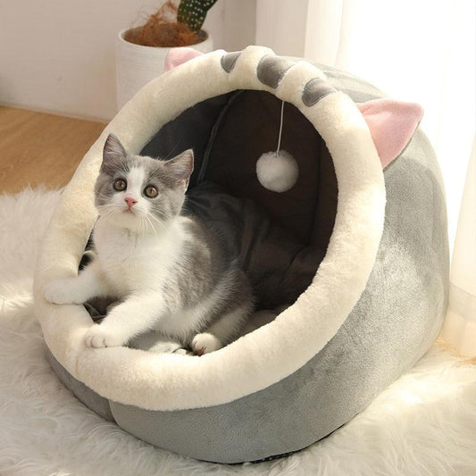Fuzzy Haven: Plush Cat Cuddle-Cozy Bed & Lounger Retreat - Ghostspetpalace.com